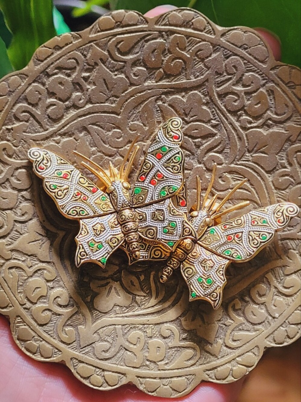 Vintage Damascene Butterfly Clip-on Earrings Golg Tone Enamel Spain Estate
